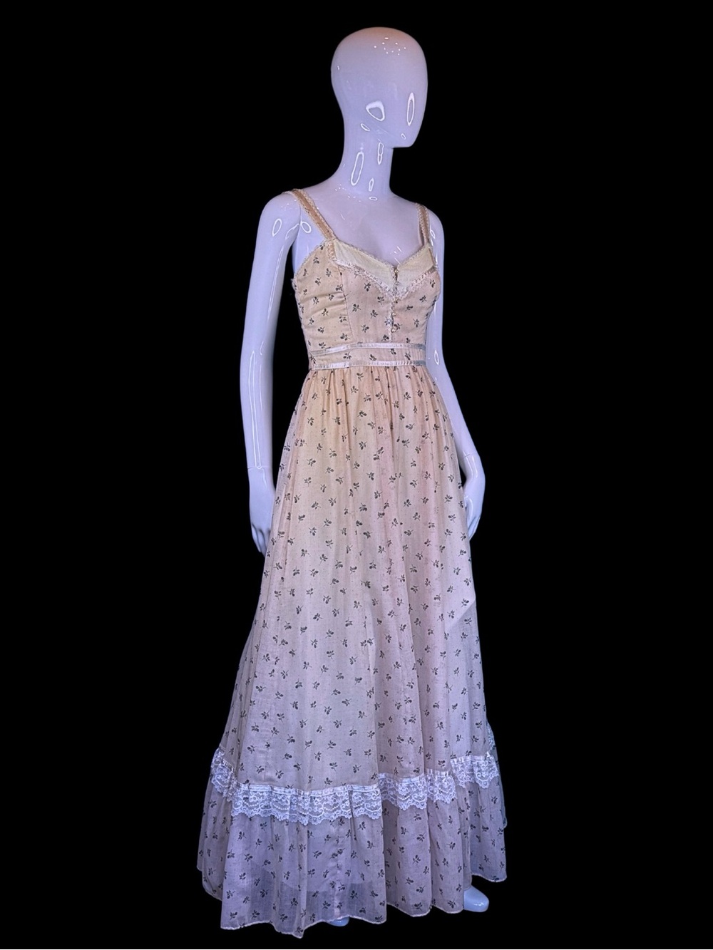 70s Gunne Sax Prairie Dress XS - Pink Calico Floral Maxi Dress - Deadstock - Picture 6 of 10